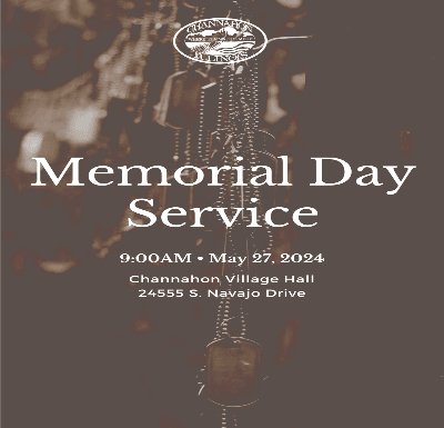 Graphic advertising 2024 Memorial Day Service at Village Hall