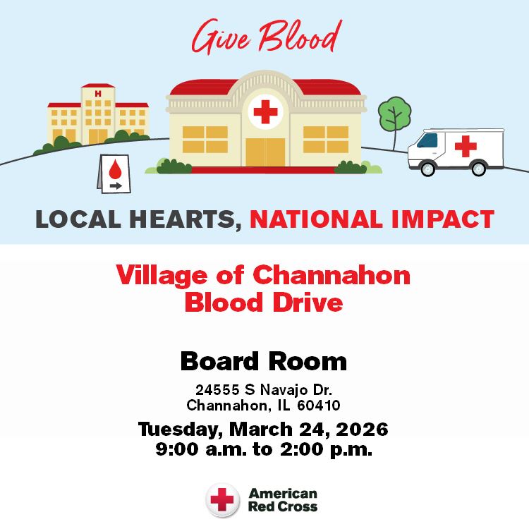 Post advertising 3/24/26 blood drive at Village Hall