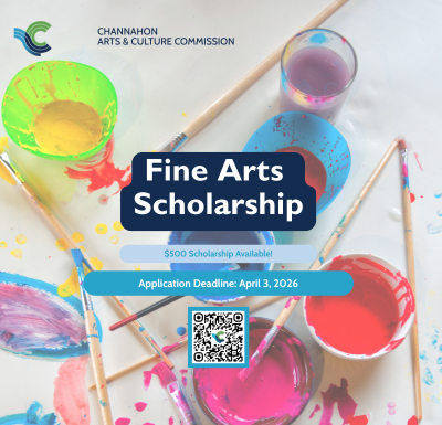 Graphic advertising the Arts & Culture Commission's 2026 Fine Arts Scholarship
