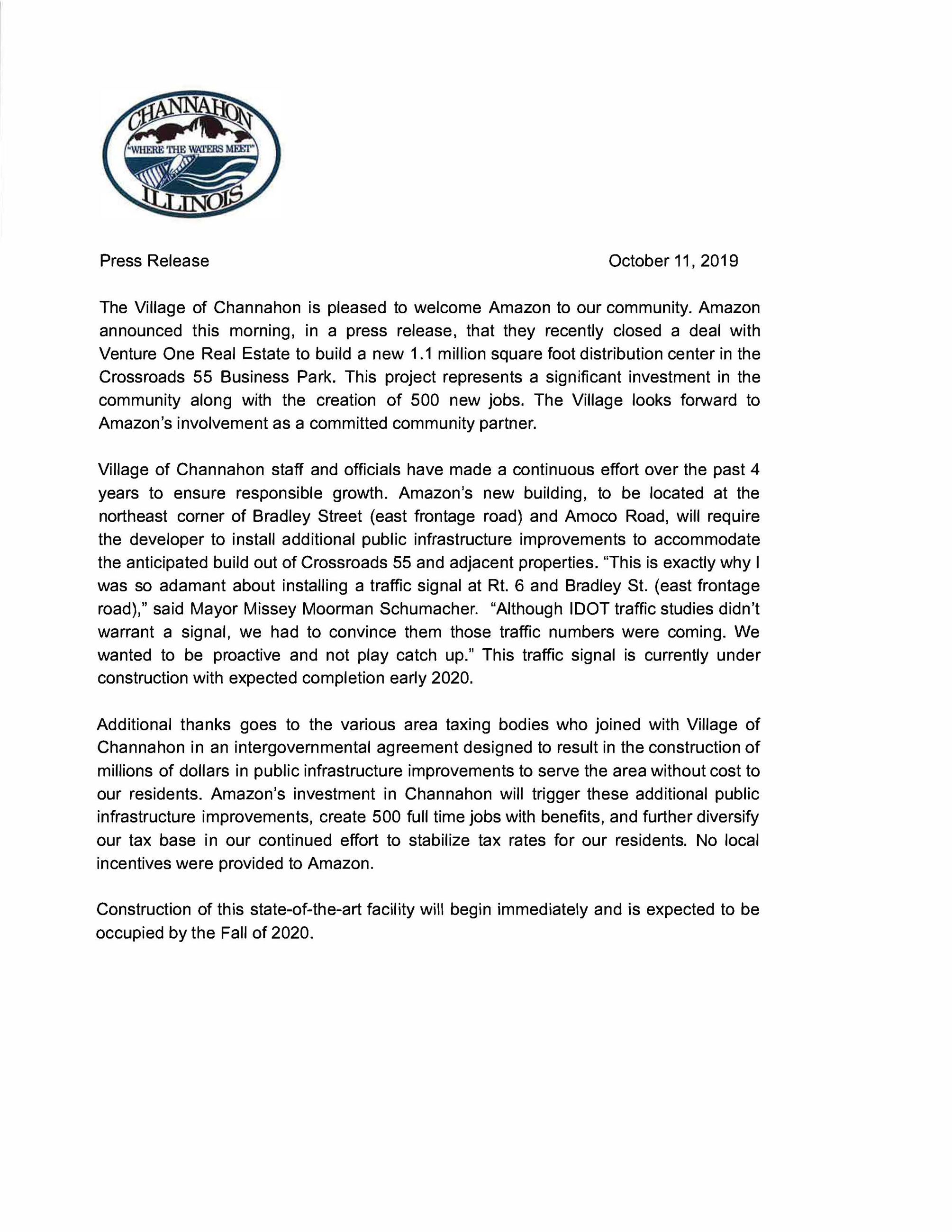 Amazon Press Release 10.11.2019