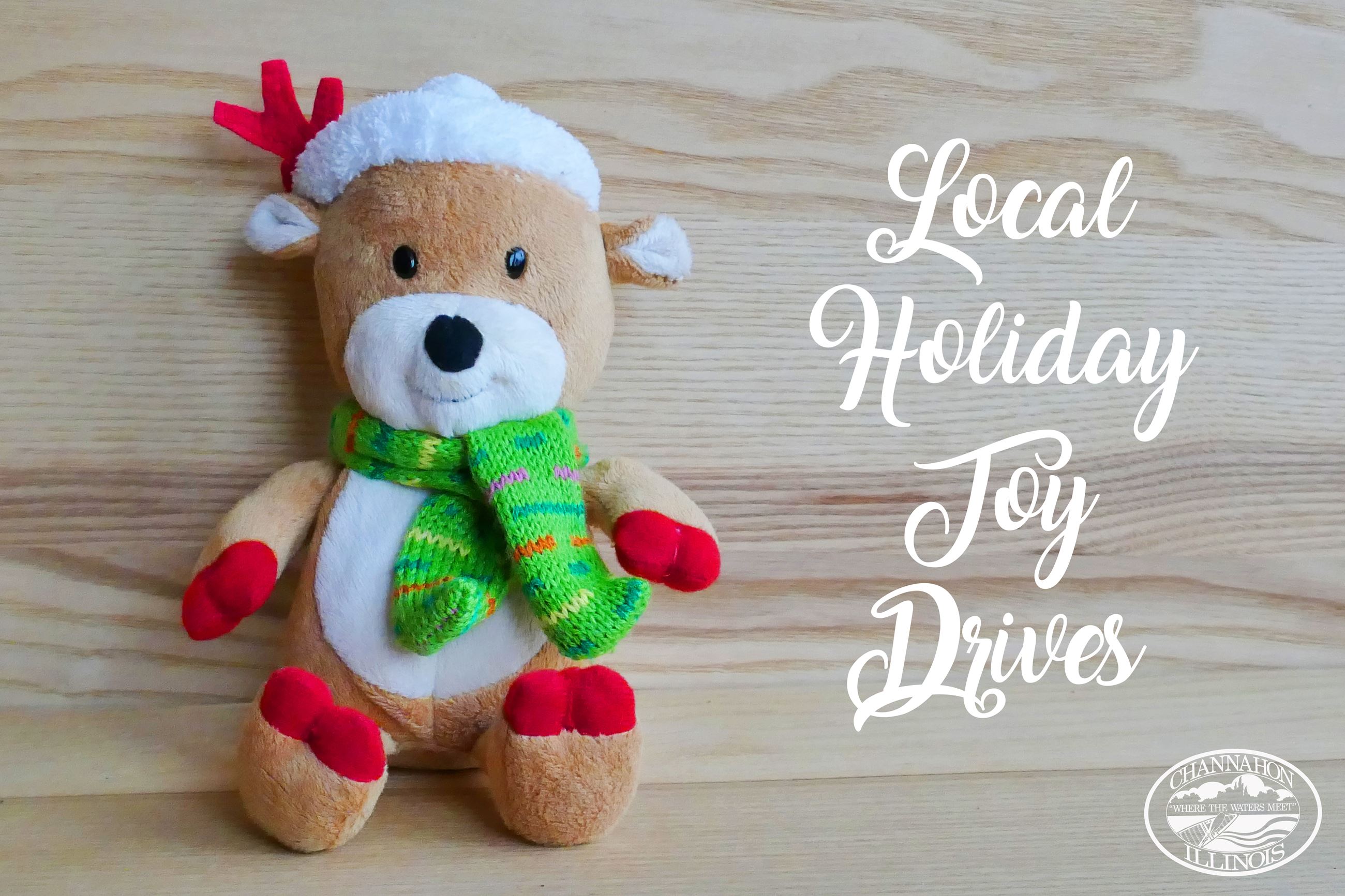Image of stuffed bear with words: Local Holiday Toy Drives