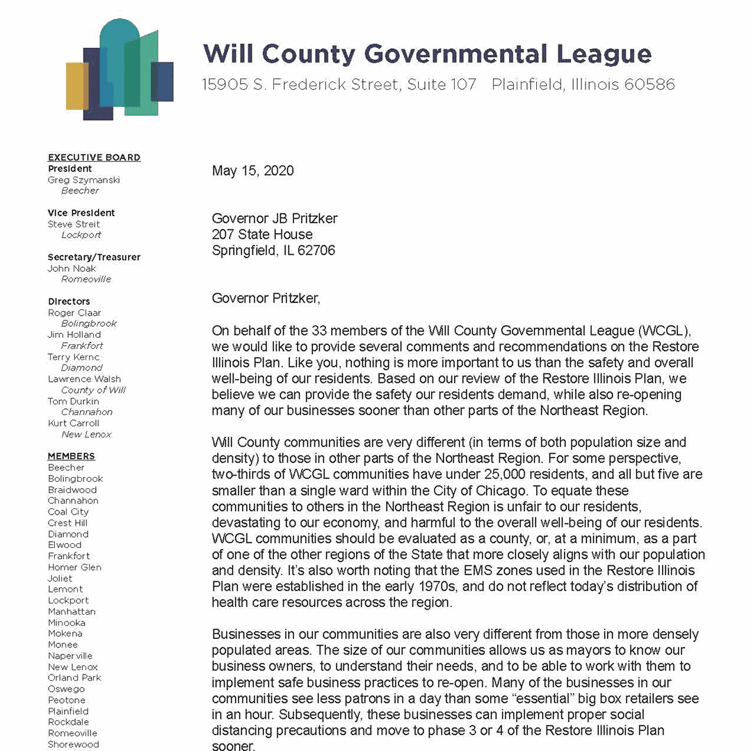 Picture of Restore Illinois letter