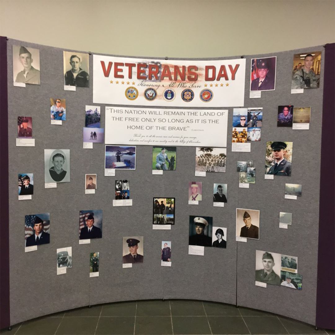 Image of the village's display board honoring veterans for Veterans Day