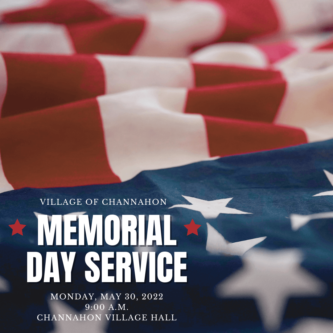 Graphic showing American flag with details about 2022 Memorial Day ceremony