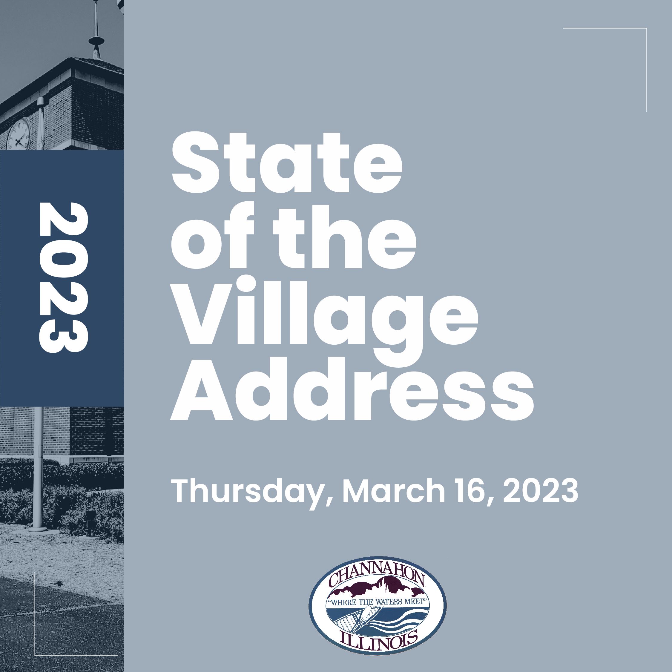 Graphic advertising 2023 State of the Village Address on Thursday, March 16, 2023.