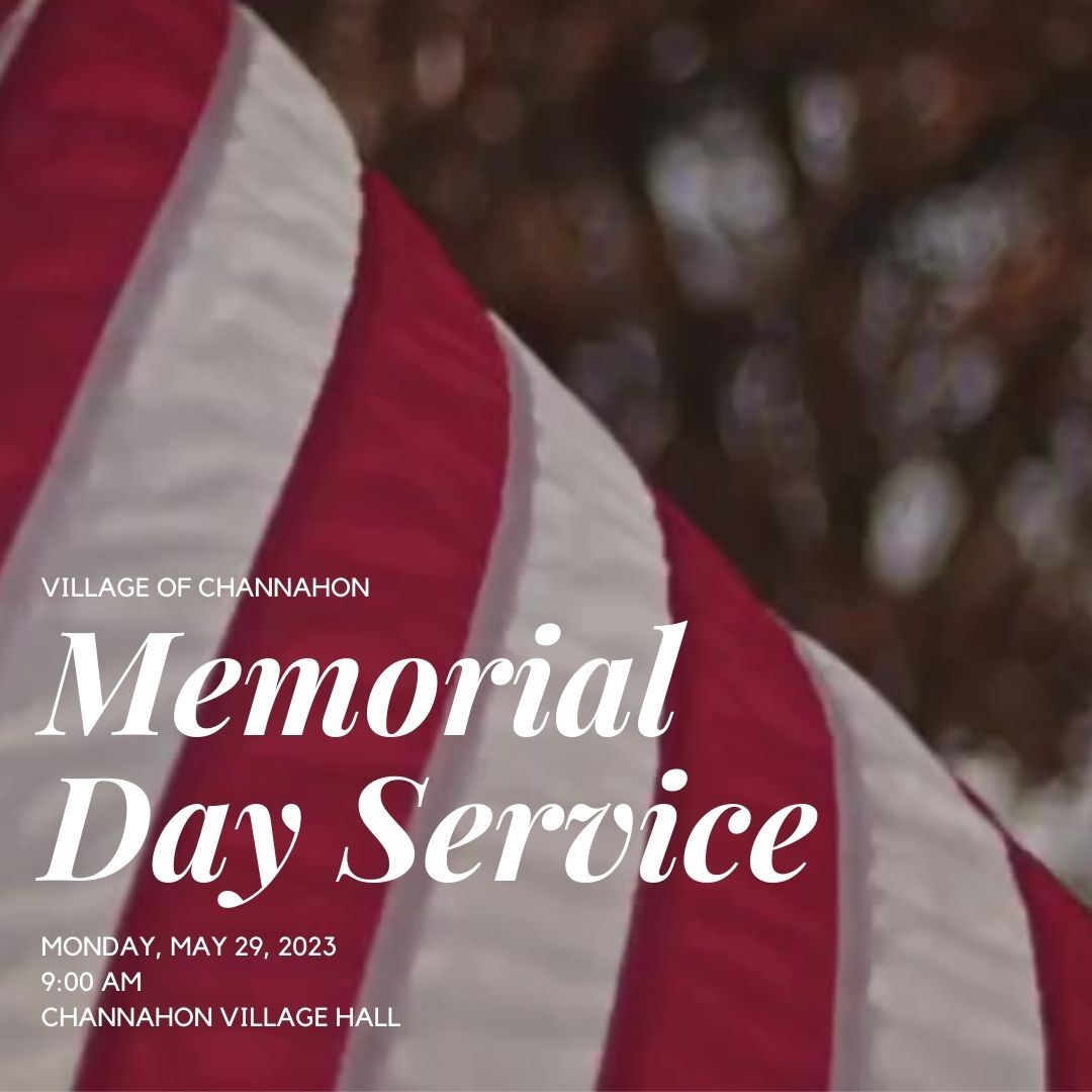 Graphic with information on 2023 Memorial Day Service at Village Hall