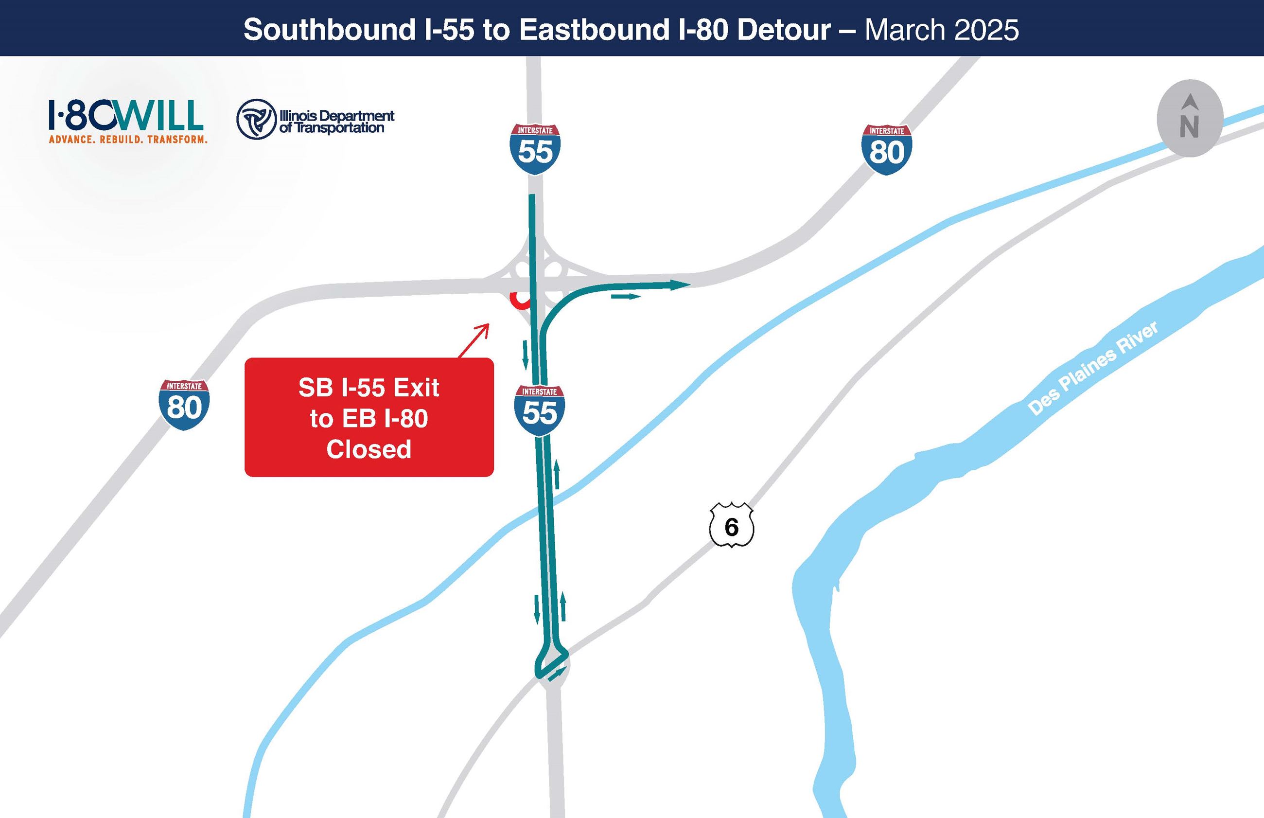 Detour map for I-80 east ramp closure coming Monday, March 24, 2025.