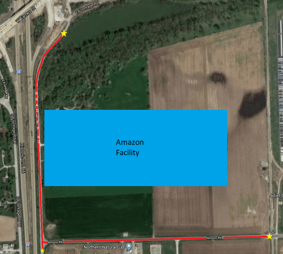 Bradley Street/Amoco Road Closure Map