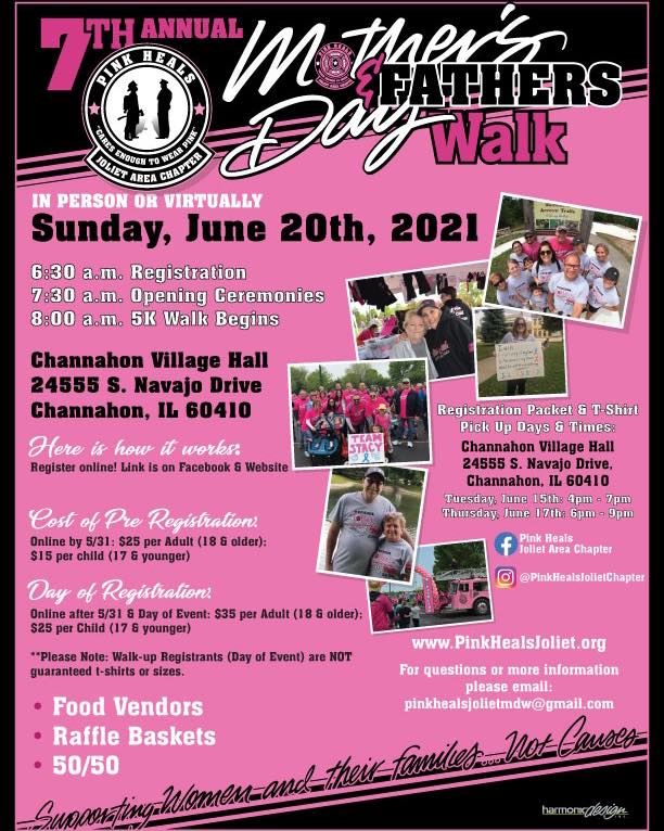Flyer with information about 2021 Pink Heals Mother's & Father's Day Walk