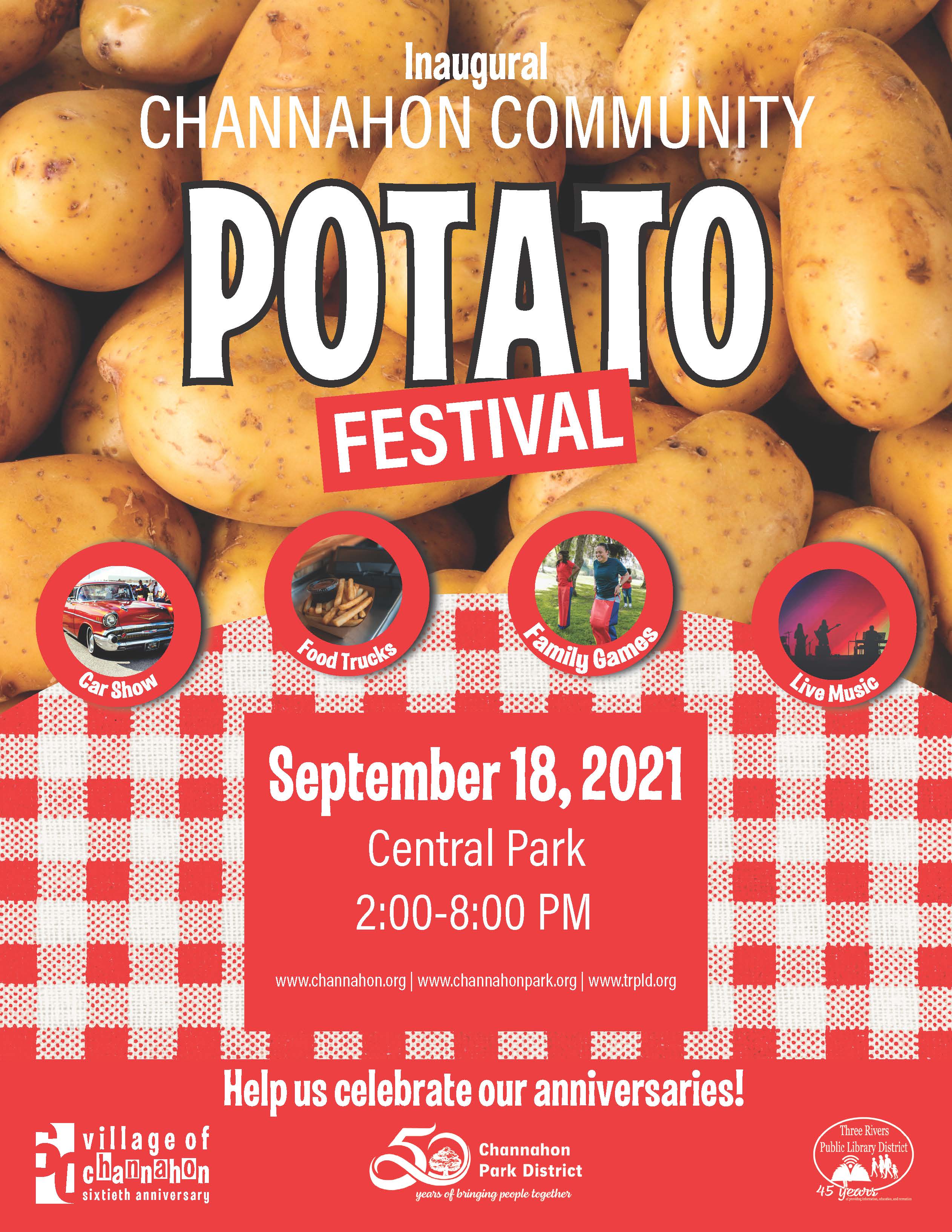 Flyer with information regarding 2021 Channahon Community Potato Festival