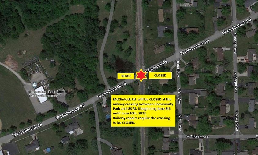 Map showing closure of McClintock Road for 6/27/22